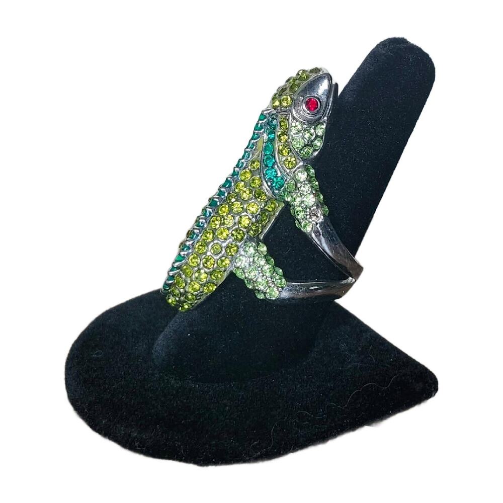 Peridot Crystal Encrusted Chameleon Lizard Ring Size 9.25